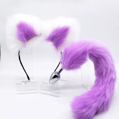 Bdsm Roleplay Games Beatiful Animal Long Fox Tail with Cat Ear Clip Couples Flirting Love Games Anal Butt Plug Sex Toy