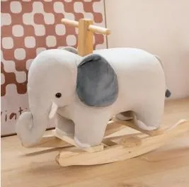 Hot Popular Elephant Shape Children′s Baby Wooden Riding Plush Rocking Animal Horse Toys 