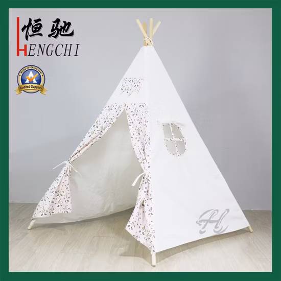 Indoor and Outdoor Children Playing Teepee Tent Cotton Fabric Indian Folding Kids Canvas Tent with Square Pad