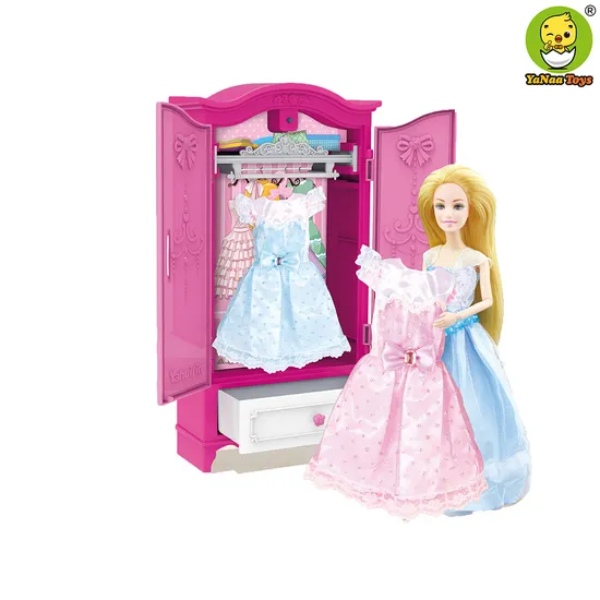 High Quality Wholesale Figure Roleplay Toy Playset Portable Fashion Beautiful Wardrobe and Clothes Toys with Light and Music 