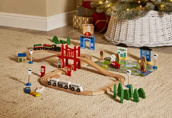 Wooden Educational Intellectual Montessori Wholesale Baby Kids Children DIY Toys Railway Track Train Set Toy 