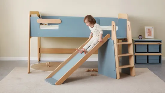 Boori Full King Size Single Wood Child Loft Kids Bed with Slide 