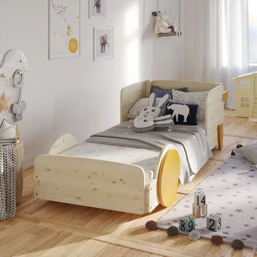 Nova Kid Solid Wood Primary School Sleeper Bed with Car Shaped 