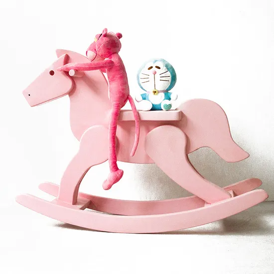 Wooden Rocking Horse Pink Wooden Toy Photography Props 