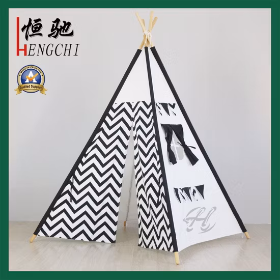 Indoor Wooden Indian Children′ S Tent 100% Cotton Kids Folding Teepee Canvas Tent